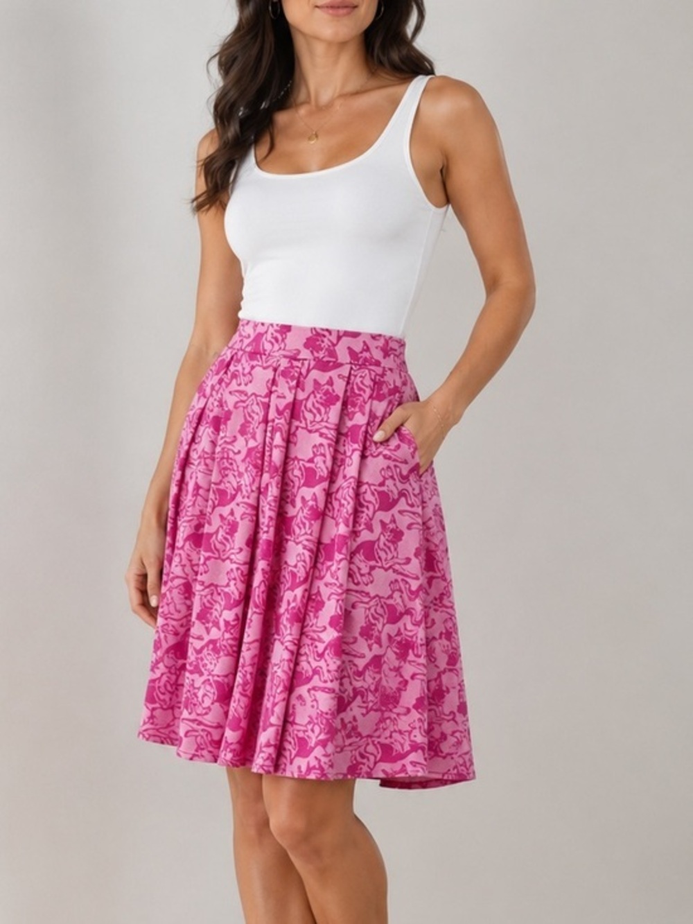 LuLaRoe Madison Pink German Shepherd Print Skater Skirt Pockets NWT Size Medium